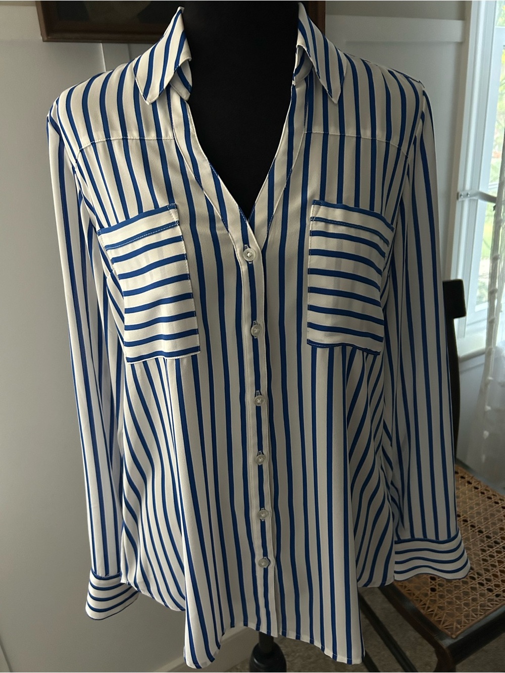 Express White Shirt with Blue Vertical Stripes